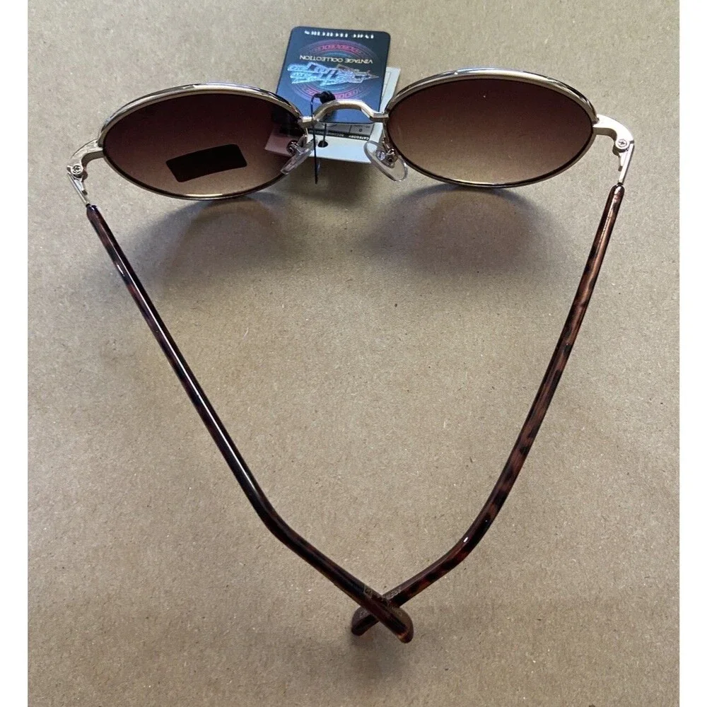 NWT Retro Rewind  Round Metal Sunglasses Womens Gold Brown Lens